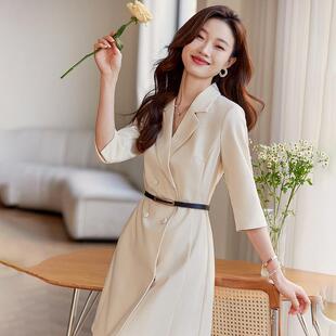 春白色中AL775457袖西装连衣裙秋款业女装高级感时尚气质修身新显