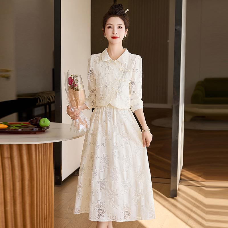 新中式裙轻国风盘扣两套装连衣裙女新款春秋高级感洋气ZMIAO859套