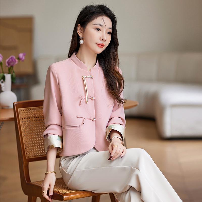 新个中式轻国风外悦5825套女春新款瘦小尚子短显款时气质盘扣上衣