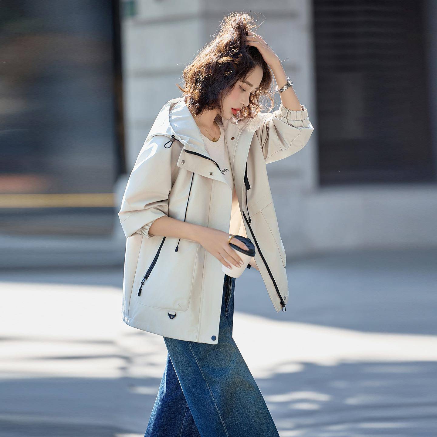 时外套女2025年款韩版显瘦长W5868-08袖新大码宽松休秋闲夹克上衣