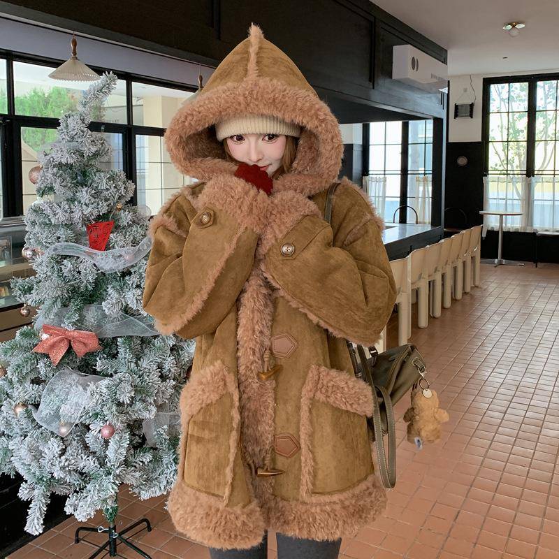 高级感仿羊b182-867羔皮毛一体外套女冬季加厚韩毛系加保暖绒款短