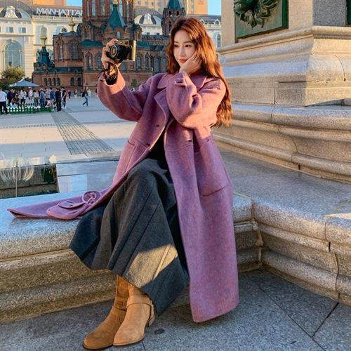 面色高级感双b217-111羊毛呢大衣冬季新款韩系时尚女气质慵懒风外