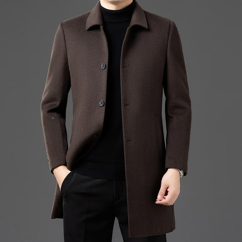 5588-PP中务老年冬季中长款新领毛呢大衣男款翻商休闲男装外套爸