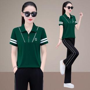 两短件套女休夏闲服体恤衫 季 薄款 运动 长裤 2375袖 143 潮流运动套装
