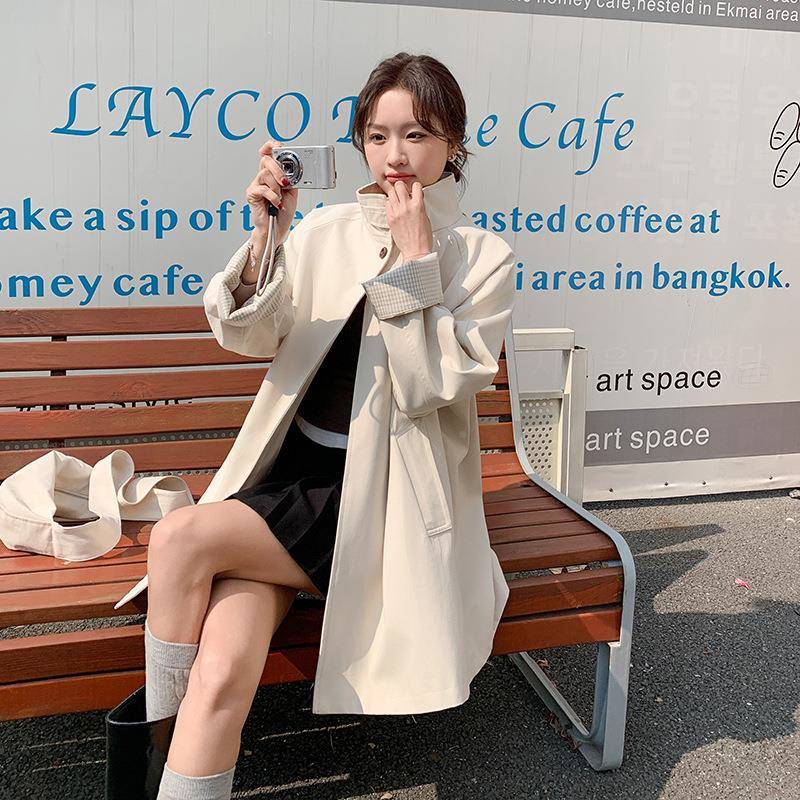 米杏色休闲季风衣外套女春年新款松小众漂亮计设宽感百ZZB2896搭