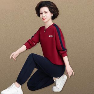 妈妈春春装卫衣长裤休闲两87712369件套中老人运年动套装女秋上中