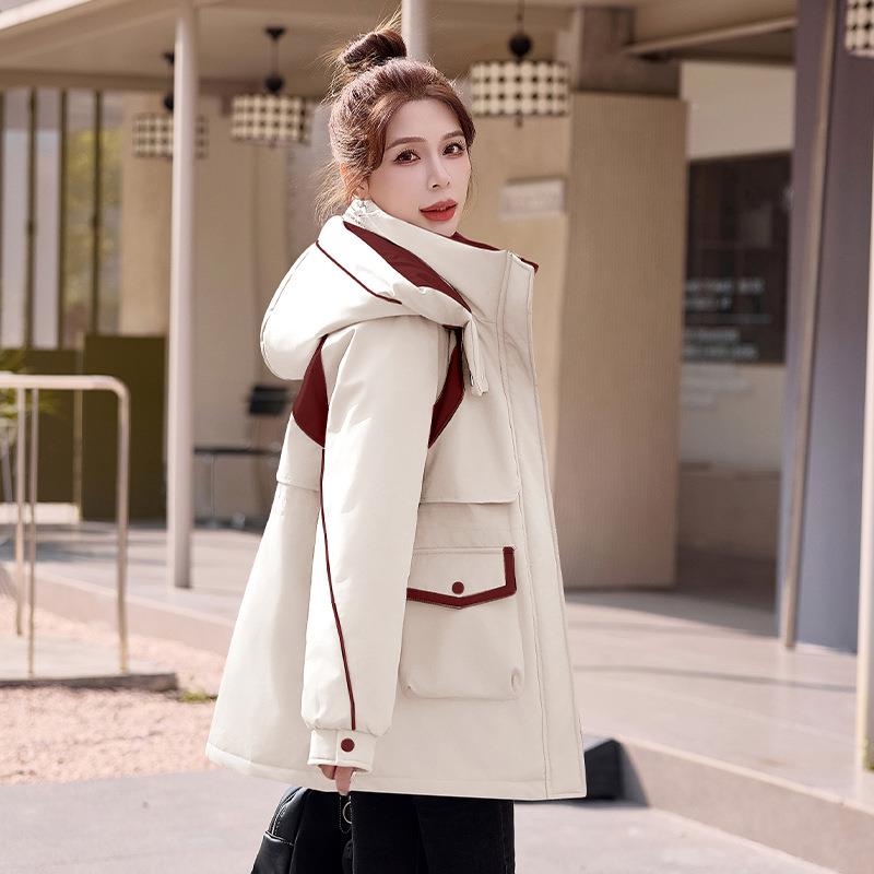 设计撞色羽绒服女中长款ZYI252F服年新款连帽版派克韩保暖羽感绒