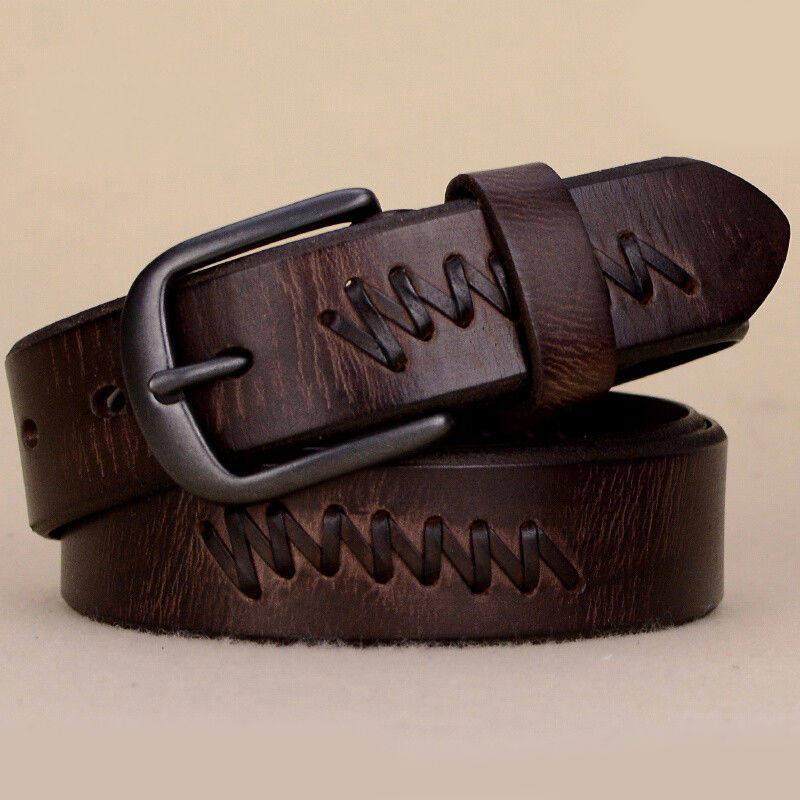 头层纯牛皮手工皮带男女真皮复古针扣腰带中青年休闲潮流牛仔裤带