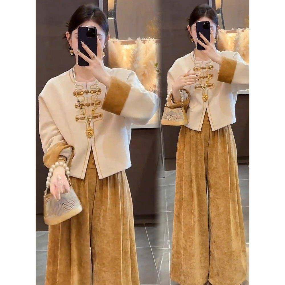 香港代购新中式时尚套装女秋季新款显瘦国风短外套阔腿裤两件套潮,女装/女士精品,时尚套装,淘宝优惠券,粉丝福利购,淘宝优惠卷