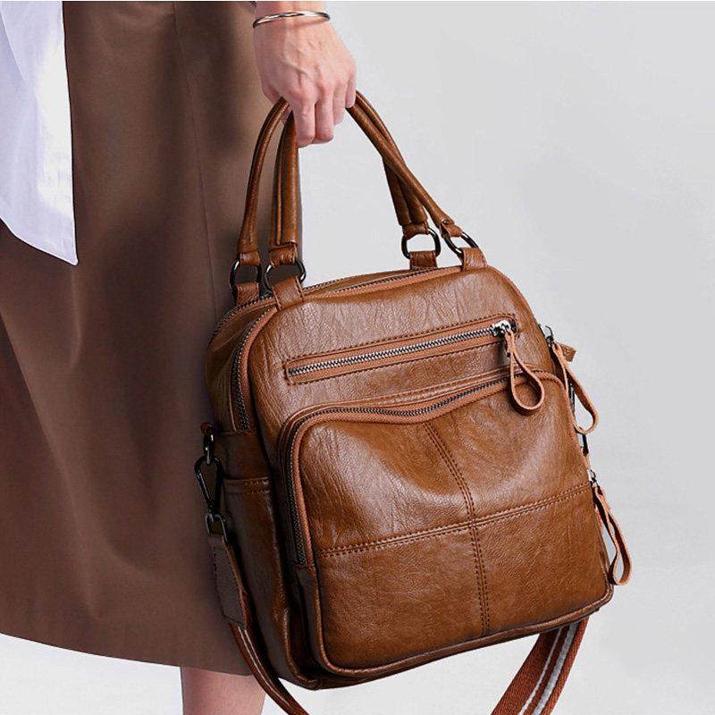 高级感品质女包斜挎包大容量女士多功能两用双肩包软皮手提包潮