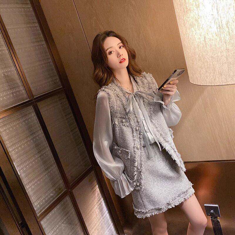 欧洲站秋装女款2025年新款职业气质高级感套装衬衫马甲裙子三件套