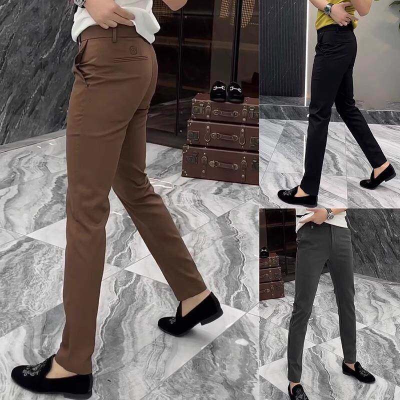 欧洲站修身休闲裤男士秋冬商务小直筒裤百搭简约纯色时尚西装裤潮