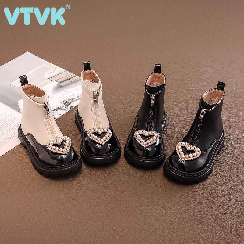 VTVK真皮女童马丁靴2025秋冬新款公主短靴加绒小香风儿童软底皮靴