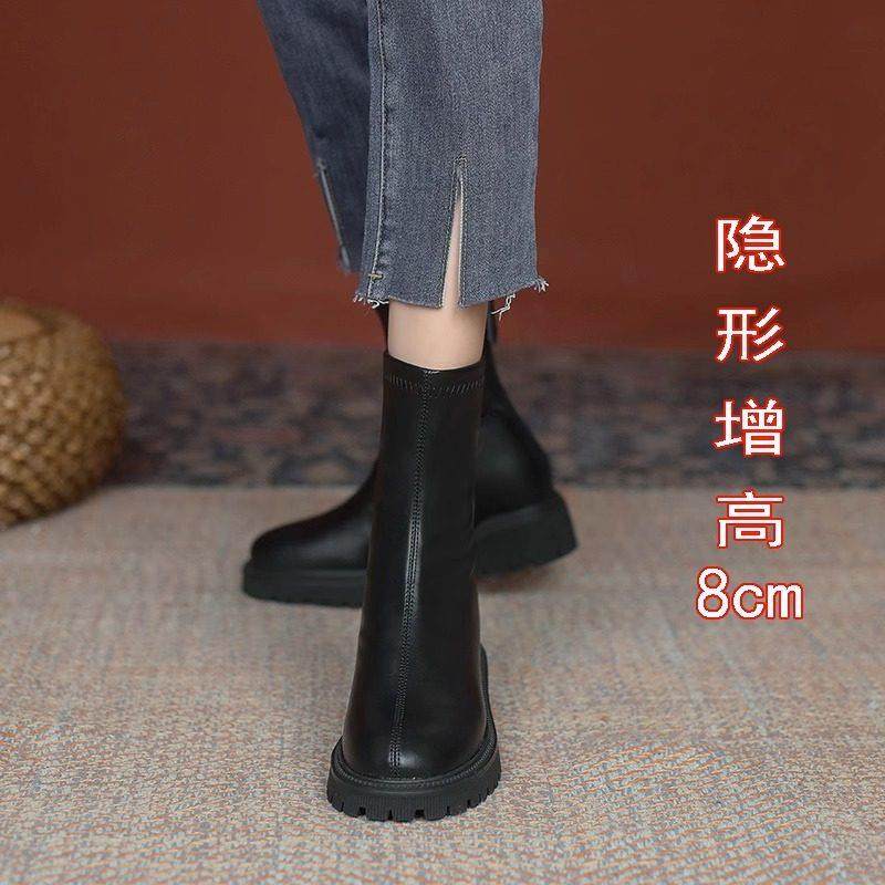 真皮厚底内增高马丁靴女英伦风2025秋冬季新款单靴小个子瘦瘦短靴