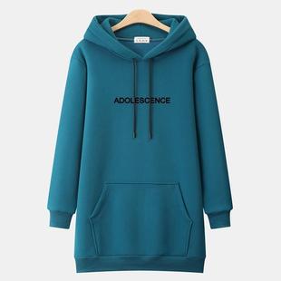 潮牌连帽卫衣女中长款2025秋冬新款胖mm大码宽松加绒加厚外套上衣