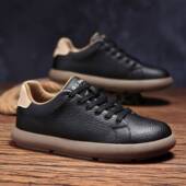 2025秋冬新款 工作板鞋 加绒休闲皮鞋 子男款 防滑黑色鞋 香港真皮男鞋