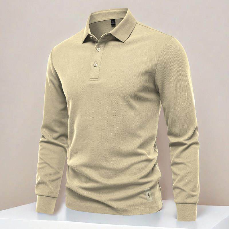 高档男士polo衫长袖休闲修身商务翻领秋季简约纯色潮流百搭打底衫