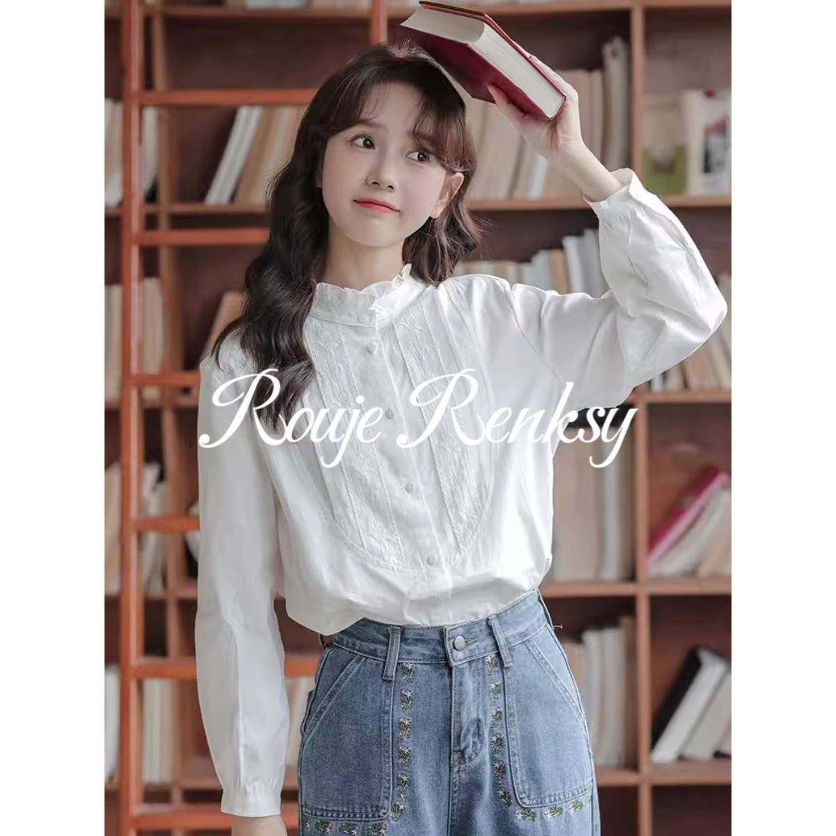 法国rouje renksy法式甜美立领长袖衬衫女秋季通勤木耳边百搭衬衣,女装/女士精品,大码内搭,淘宝优惠券,粉丝福利购,淘宝优惠卷