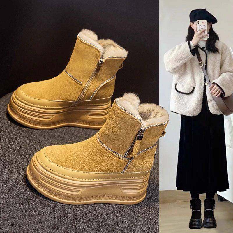 港风内增高雪地靴棉鞋女款2025新款冬季加绒加厚底毛毛马丁女鞋子
