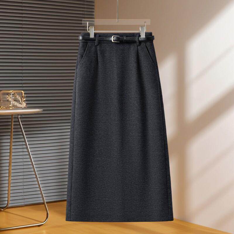 高档轻奢灰色羊毛呢半身裙女士秋冬季款显瘦a字中长裙通勤包臀裙