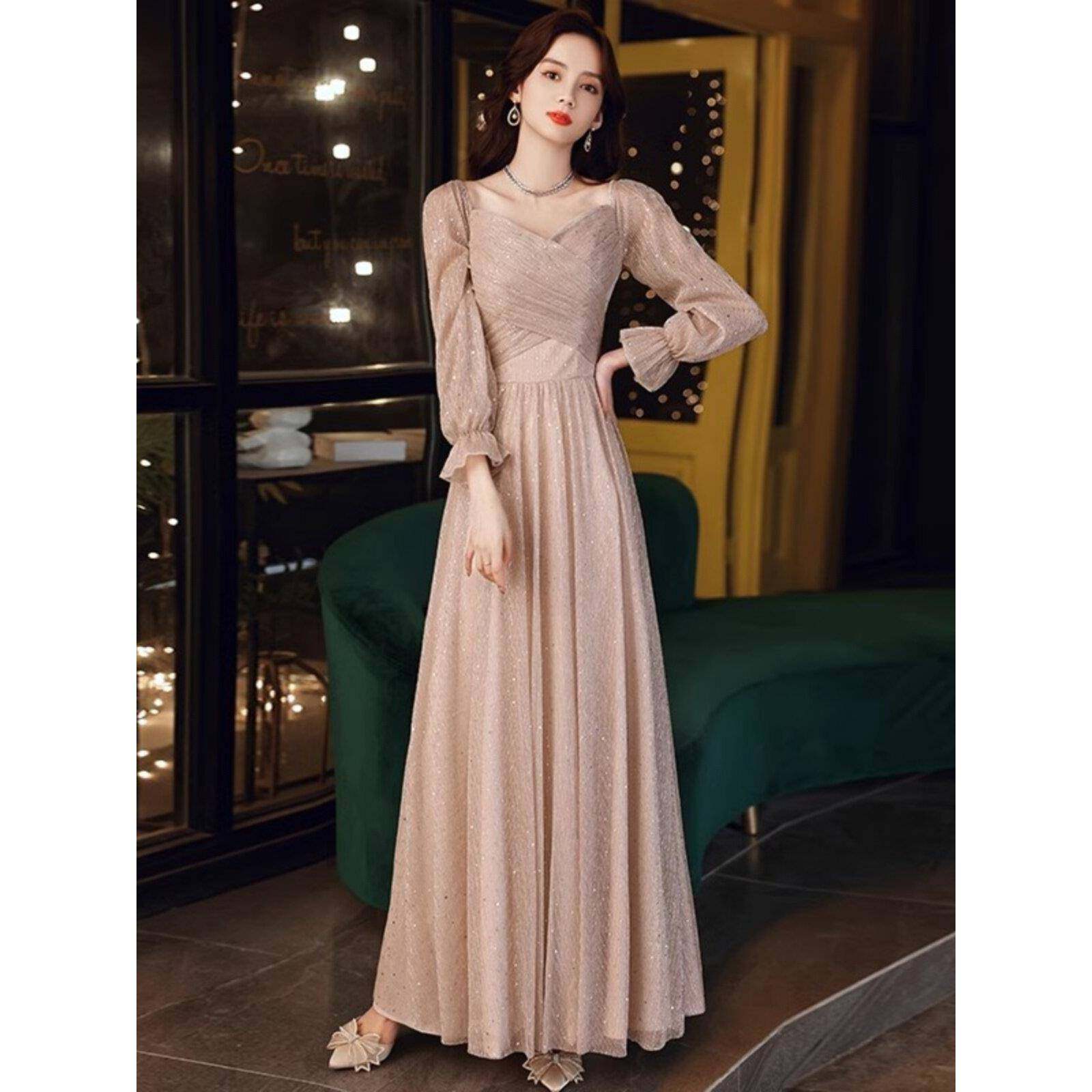 Ocnltiy粉色宴会晚礼服裙女名媛气质高端年会主持人高级感连衣裙