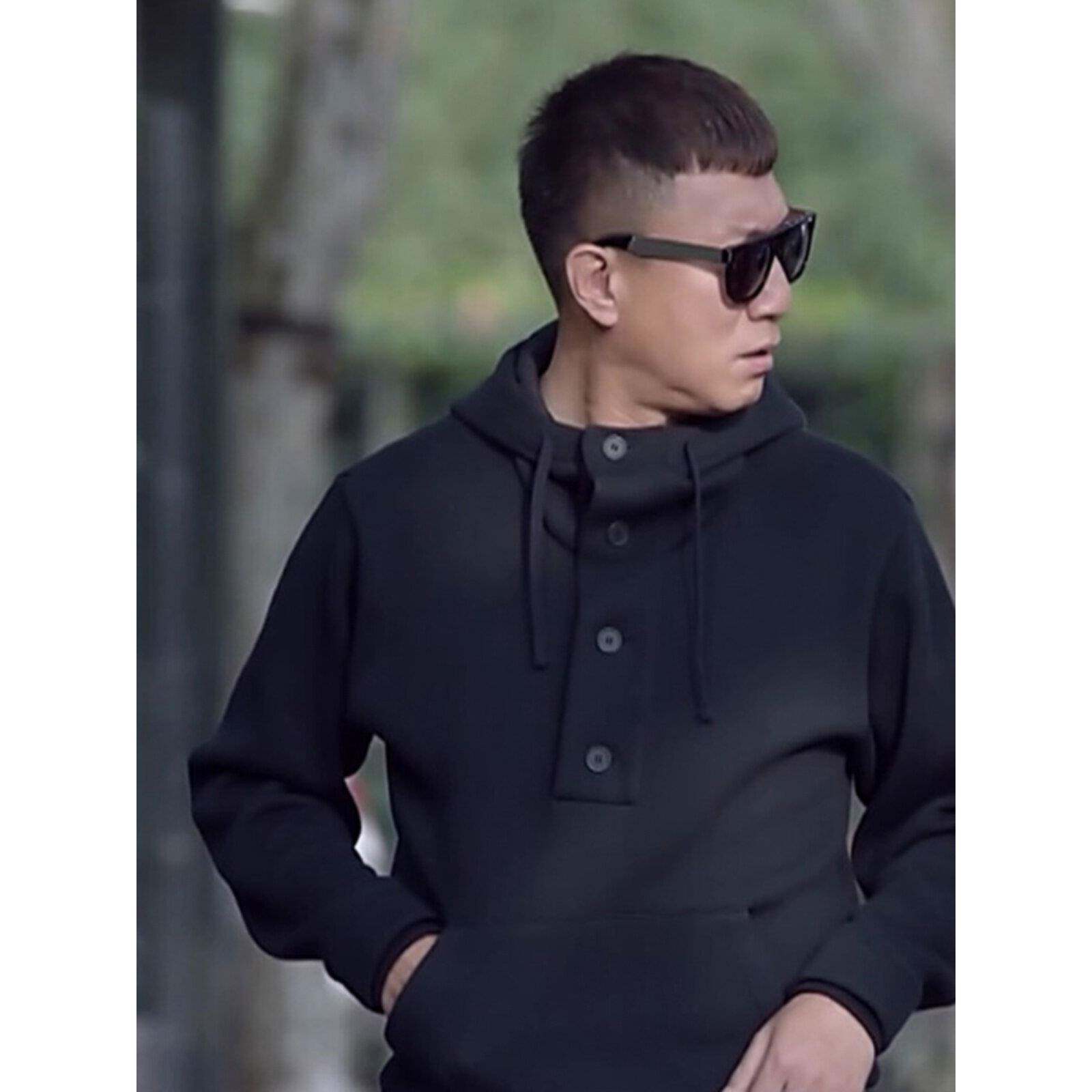 香港轻熟风春季薄款男士修身卫衣连帽高领套头运动秋冬季加绒外套