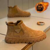 反绒皮加绒保暖棉鞋 新款 短靴一脚蹬切尔西马丁靴 冬季 潮牌高帮男鞋