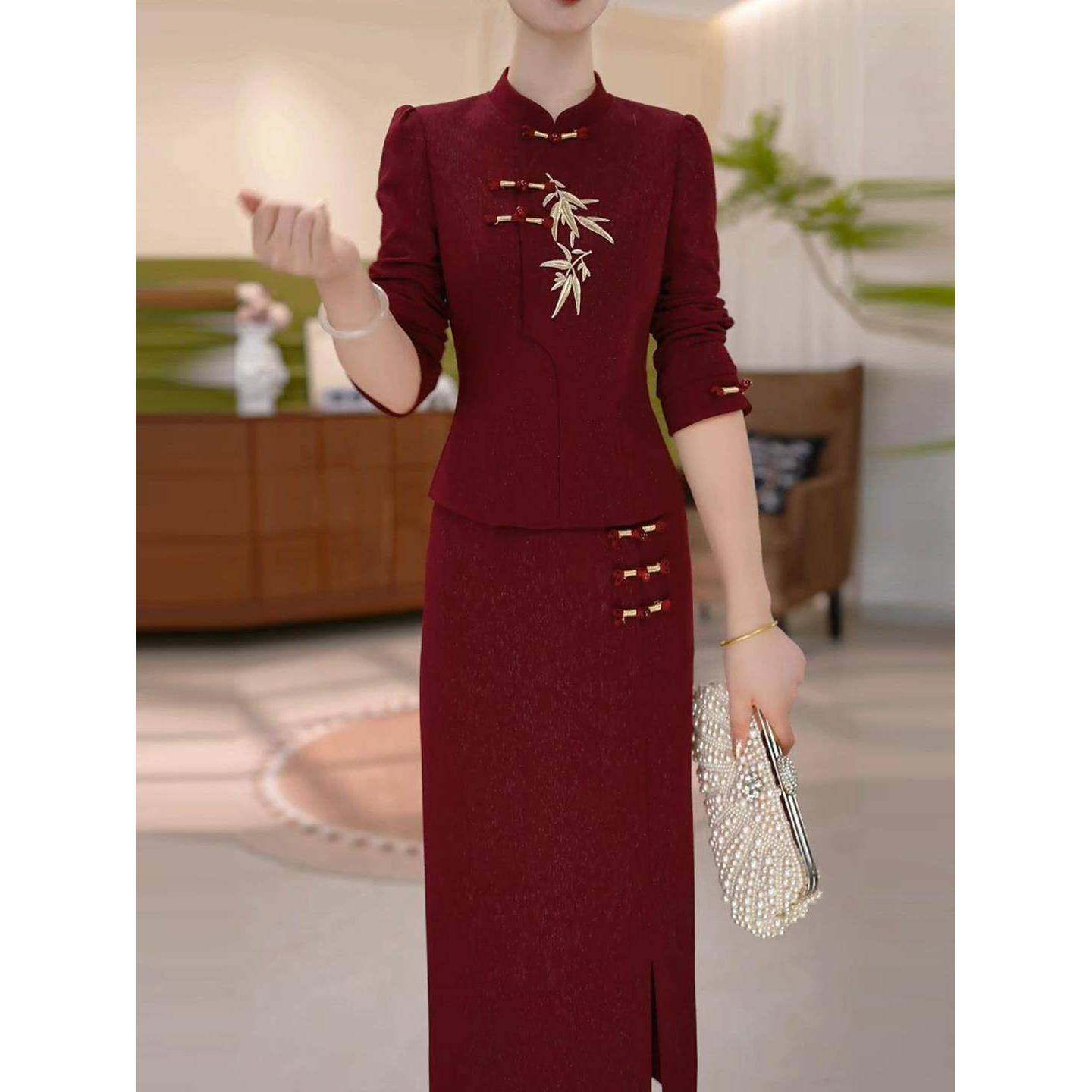 Ocnltiy新中式国风改良旗袍连衣裙轻奢时尚喜婆婆婚宴装妈妈礼服