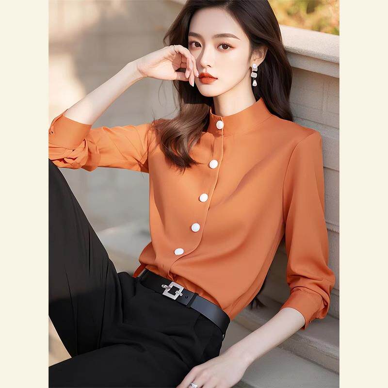 法式轻奢职业衬衫女士春秋新款时尚百搭修身通勤长袖衬衣气质上衣