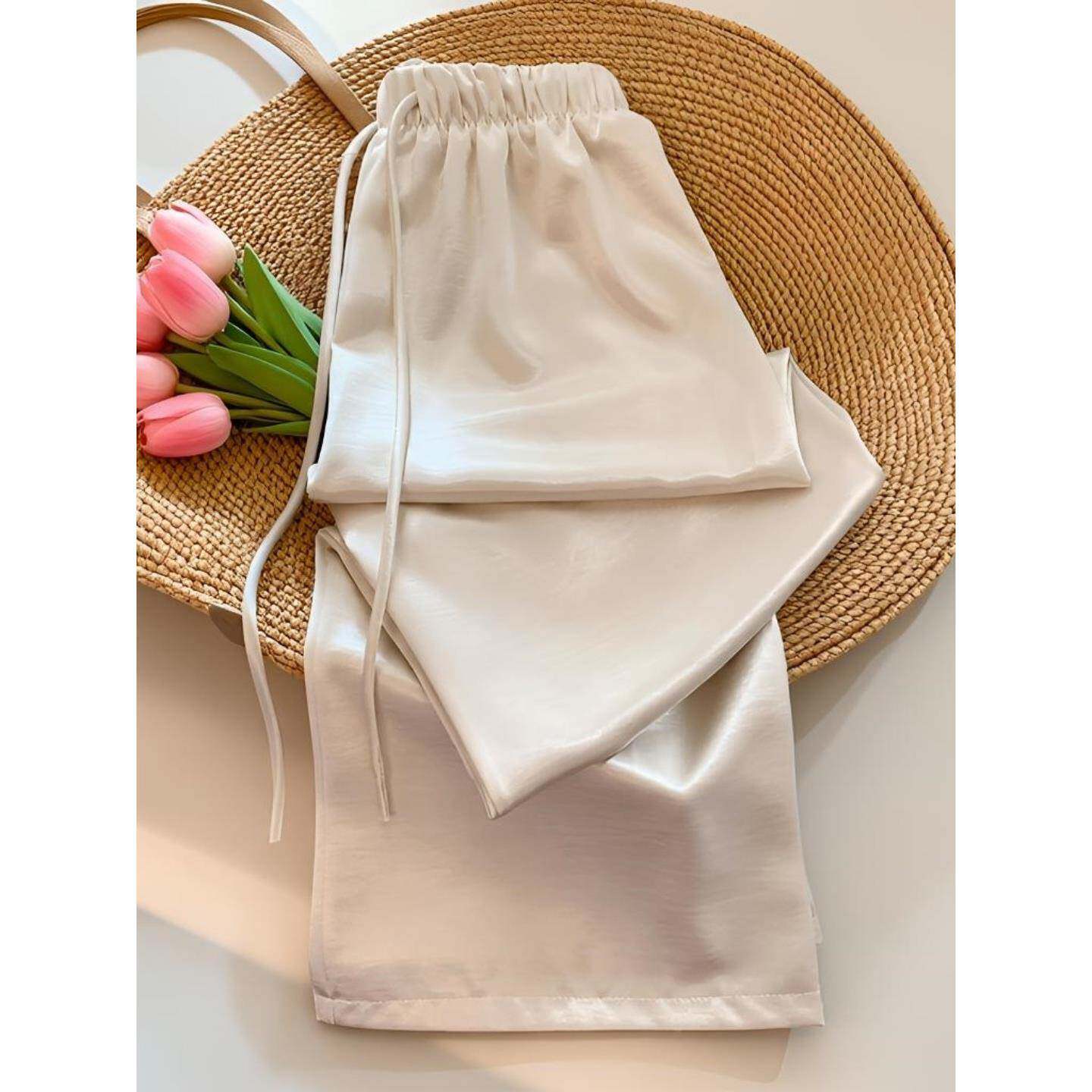 醋酸缎面阔腿裤女2026春夏新款高腰休闲小个子巨好看的窄版直筒裤