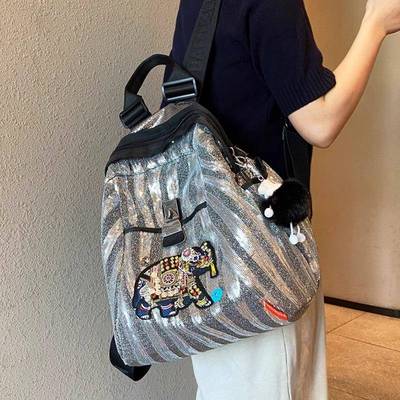 香港双肩包女2025新款时尚刺绣旅行揹包大容量休闲 亮片女士书包