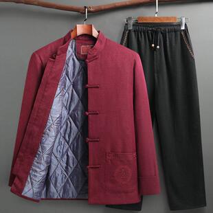 大寿星爷爷唐装男冬装老人生日加厚爸爸套装中老年棉衣外套80衣服