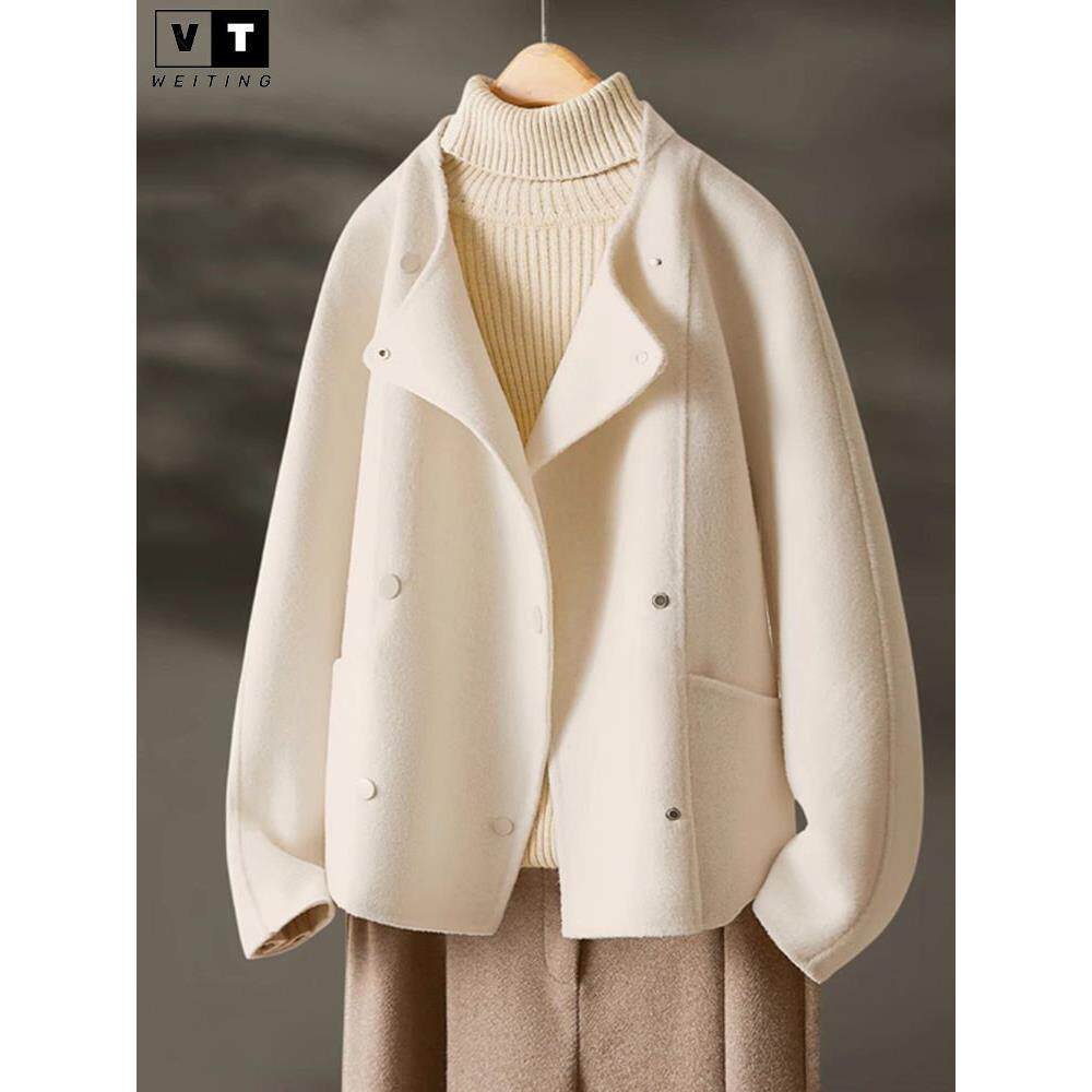 WEI TING羊毛双面呢短款毛呢外套女2024冬季新款高端气质呢子大衣