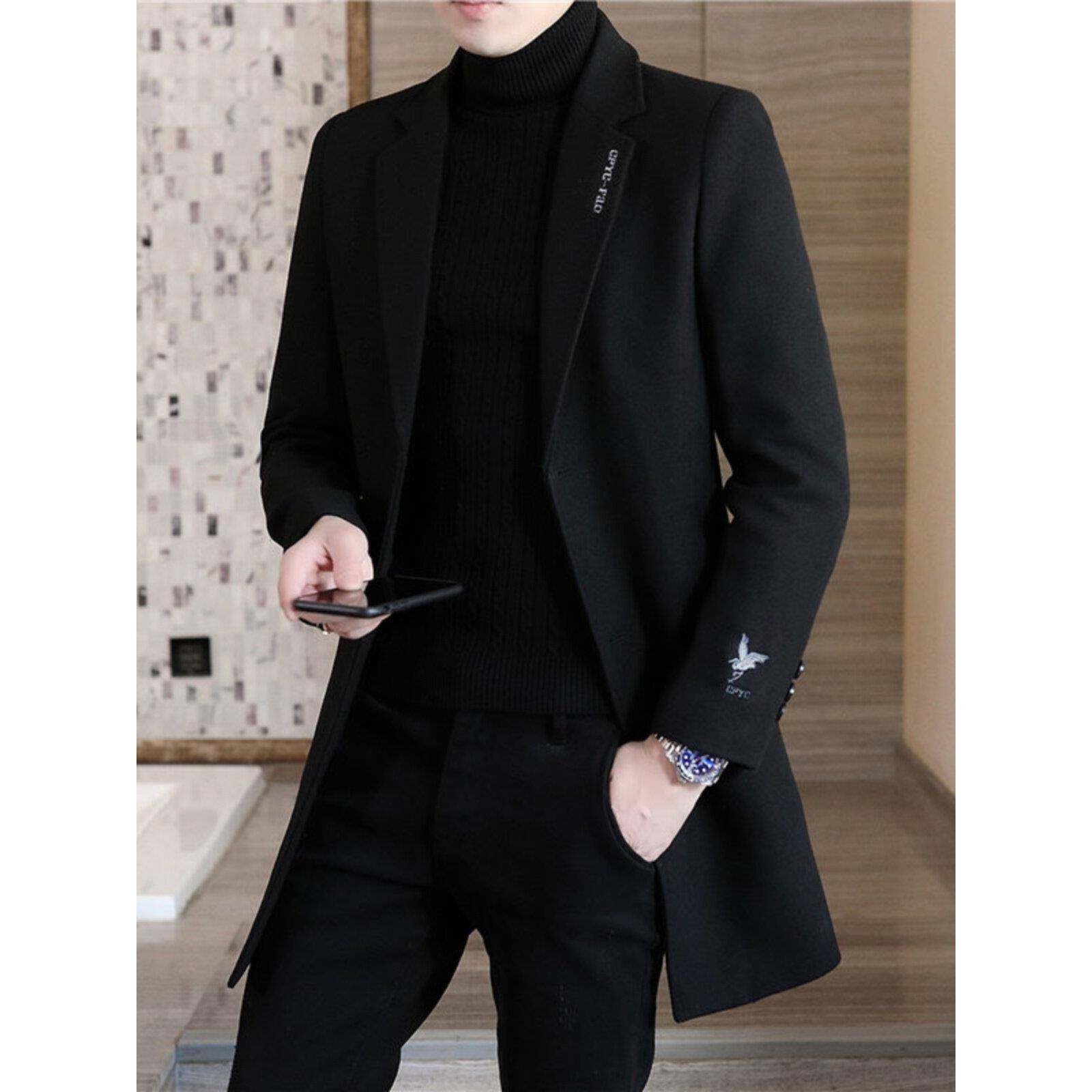 高端毛呢大衣男中长款2024新款修身男士羊绒呢子外套加棉加厚风衣