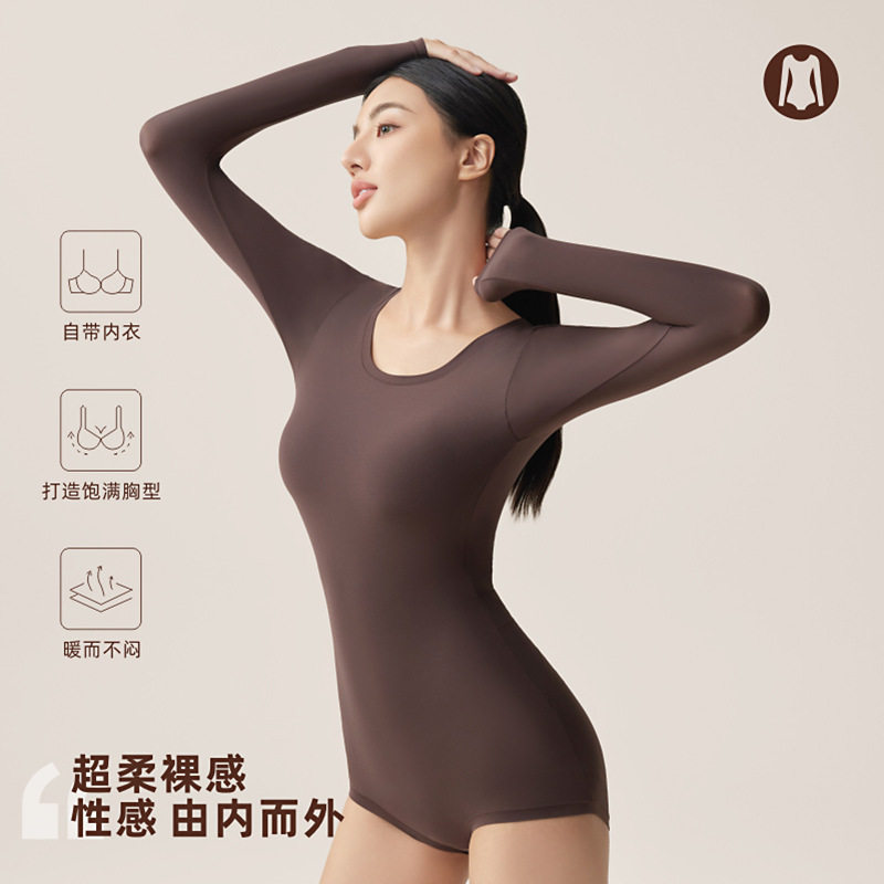 秋冬【修容裸感衣】山茶花连体衣收腹提臀修身自带胸垫塑身连体衣