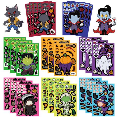 8/16/24pcs Children DIY Puzzle Sticker Halloween Ghost Pumpk