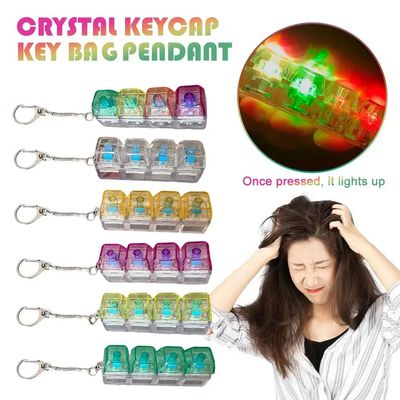 Keyboard Fidget Toys LED Crystal Keycap Keychain Stress Reli