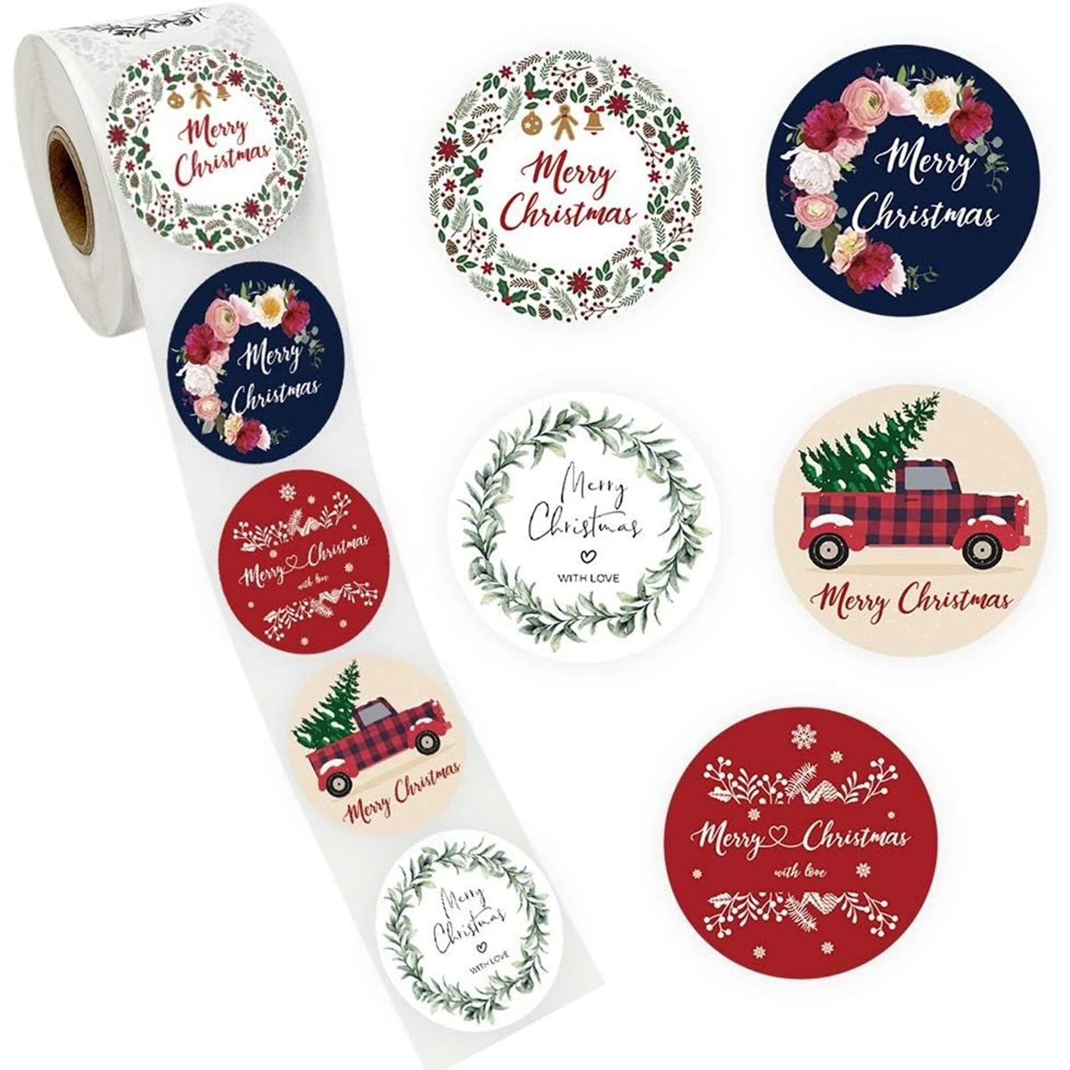 500pcs Merry Christmas Stickers 1 inch Round Christmas Tags