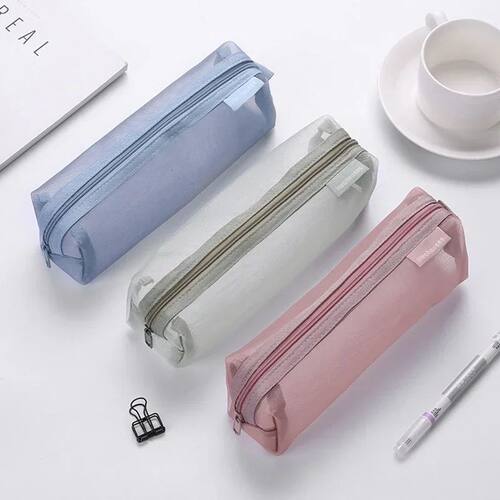 1Pcs  Mesh Pencil Case Transparent Pens Pouch Cute Simple Ae