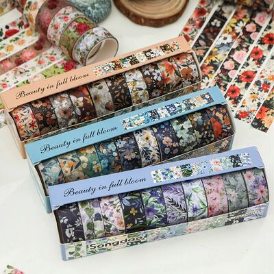 10 Rolls Retro Flowers Washi Tapes Scrapbooking Supplies Was