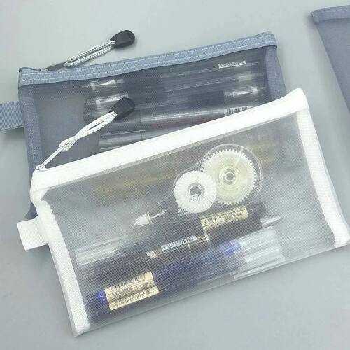 Transparent Mesh Pencil Case Large Capacity Storage Bag Nylo