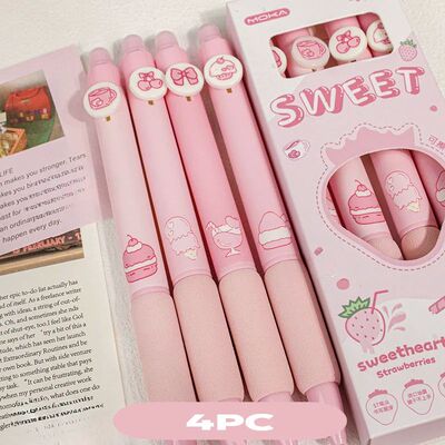 4pcs Cute Erasable Pen Blue Ink Soft Pen Grip Writing Smooth