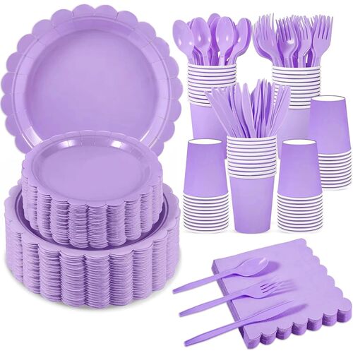 Light Purple Party Supplies Solid color Disposable Tableware