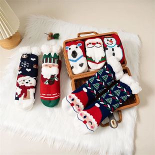 New Winter Kids Cartoon Christmas Socks Boys Girls Thicken C
