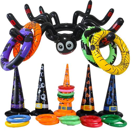 Halloween Theme Inflatable Ring Toss Game Spider Witch Hat F