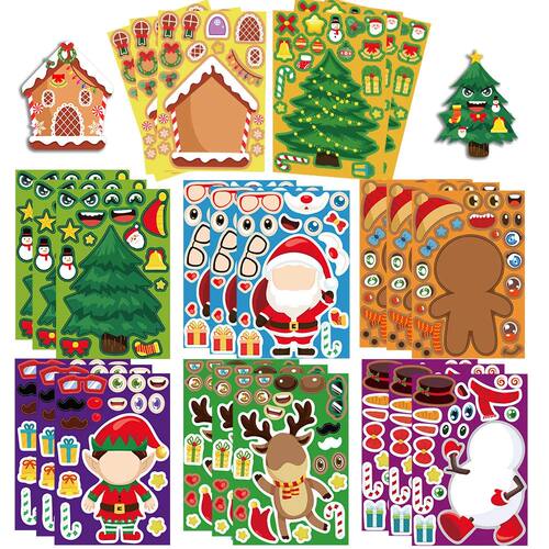 8/16Sheets Cartoon Christmas Stickers Make A Face Assemble J