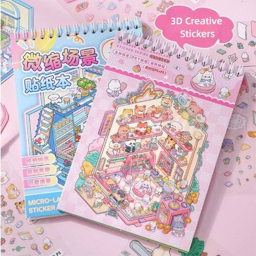 Creative Cartoon 3D Landscape Sticker Book PET DIY Cabin Sce
