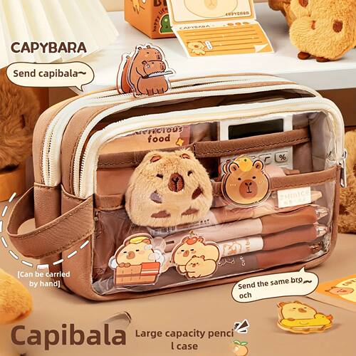 Cute Capybara Pencil Case with Lock - Aesthetic Kawaii Canva