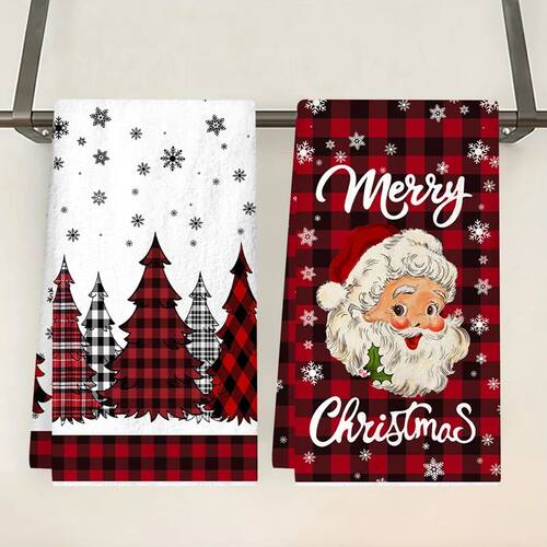 2pcs Christmas Kitchen Towels Merry Christmas Party Decorati
