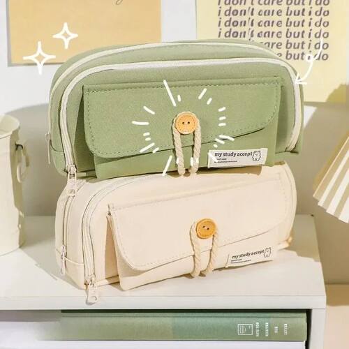 Cute And Convenient Canvas Pencil Case Large Opening Capacit